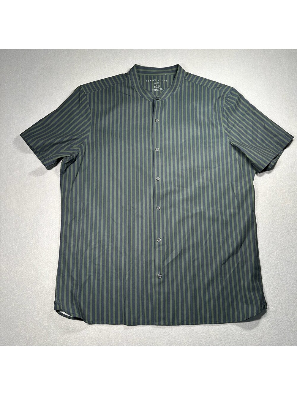Perry Ellis Mens XL Slim Fit Stretch Band Collar Striped Short Sleeve Shirt